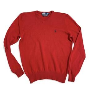 Polo Ralph Lauren Men’s Red V-Neck Wool Sweater Size Large
